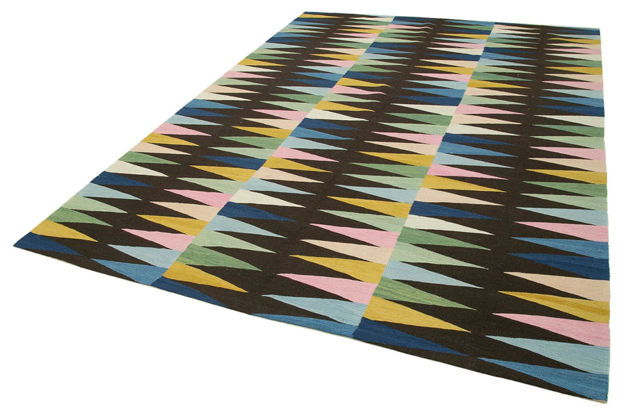 Scrap Siyah Geometrik Pamuk Yün El Dokuma Halısı 224x306 Agacan