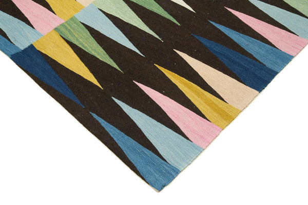 Scrap Siyah Geometrik Pamuk Yün El Dokuma Halısı 224x306 Agacan