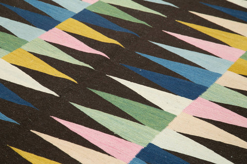 Scrap Siyah Geometrik Pamuk Yün El Dokuma Halısı 224x306 Agacan