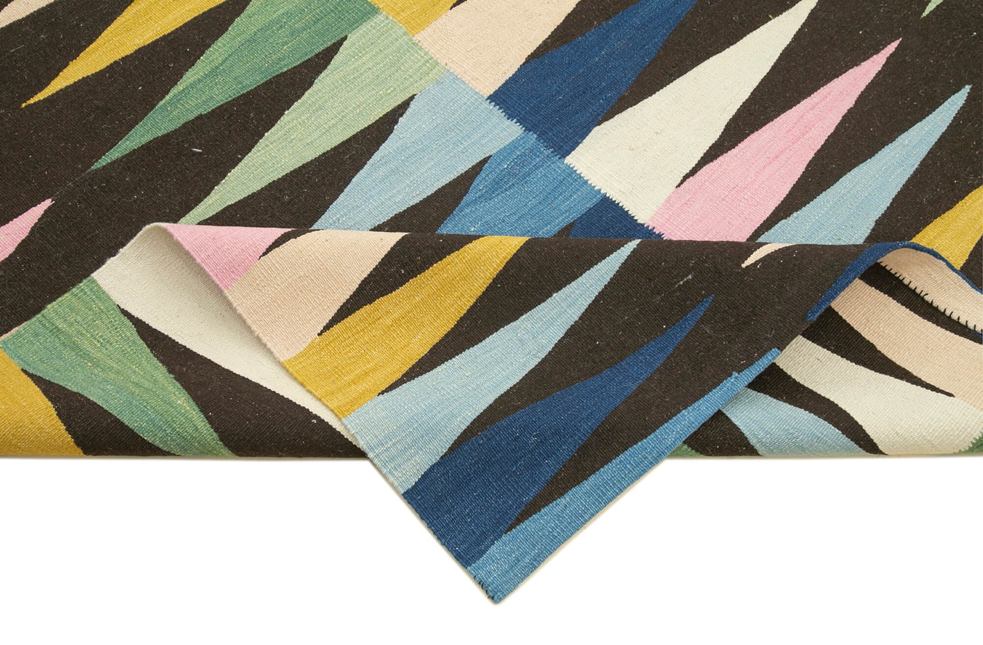 Scrap Siyah Geometrik Pamuk Yün El Dokuma Halısı 224x306 Agacan