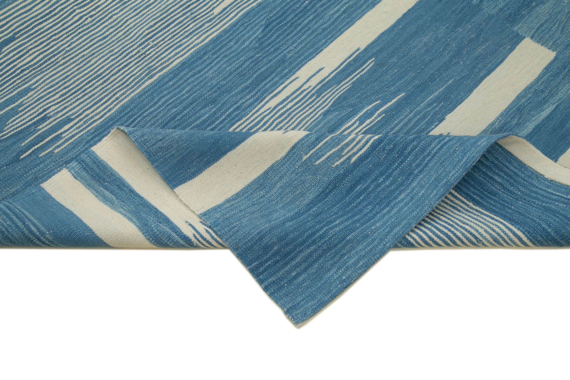 Scrap Mavi Geometrik Pamuk Yün El Dokuma Halısı 220x307 Agacan