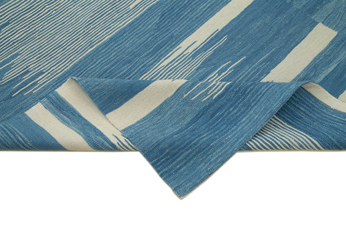 Scrap Mavi Geometrik Pamuk Yün El Dokuma Halısı 220x307 Agacan