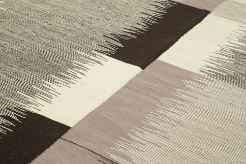 Scrap Bej Geometrik Pamuk Yün El Dokuma Halısı 224x311 Agacan