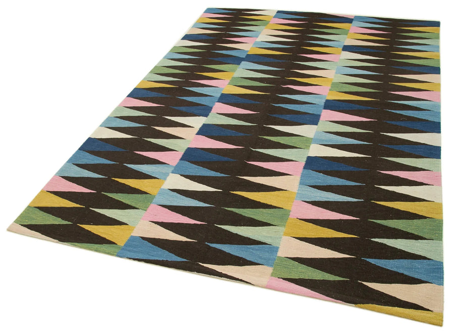 Scrap Siyah Geometrik Pamuk Yün El Dokuma Halısı 177x250 Agacan