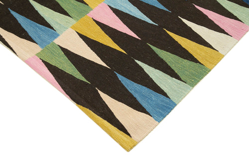 Scrap Siyah Geometrik Pamuk Yün El Dokuma Halısı 177x250 Agacan