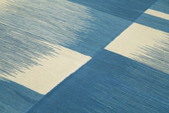 Scrap Mavi Geometrik Pamuk Yün El Dokuma Halısı 209x316 Agacan