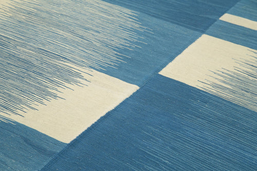 Scrap Mavi Geometrik Pamuk Yün El Dokuma Halısı 209x316 Agacan