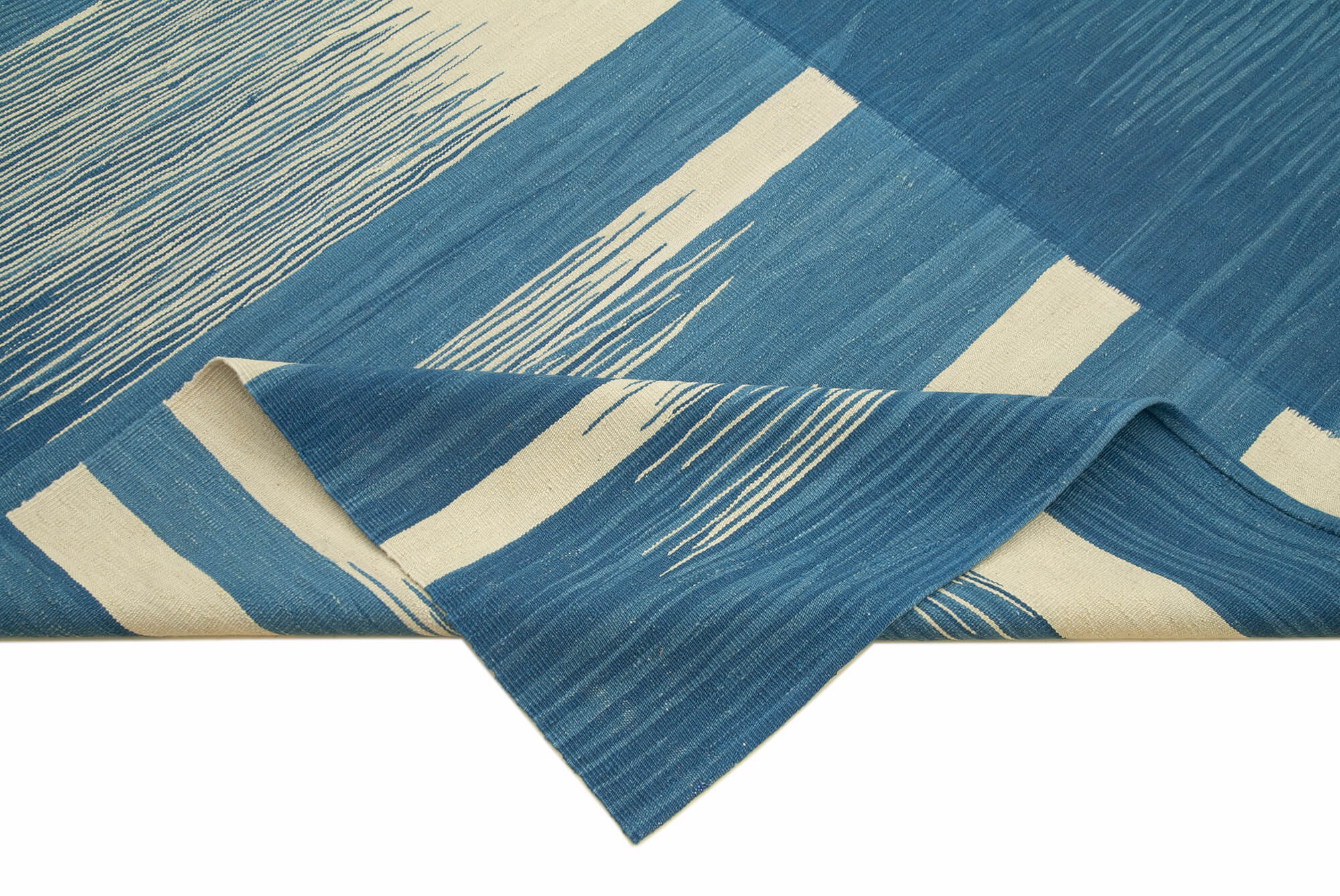 Scrap Mavi Geometrik Pamuk Yün El Dokuma Halısı 209x316 Agacan