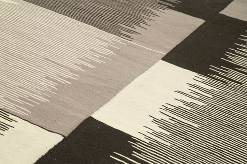 Scrap Bej Geometrik Pamuk Yün El Dokuma Halısı 218x321 Agacan