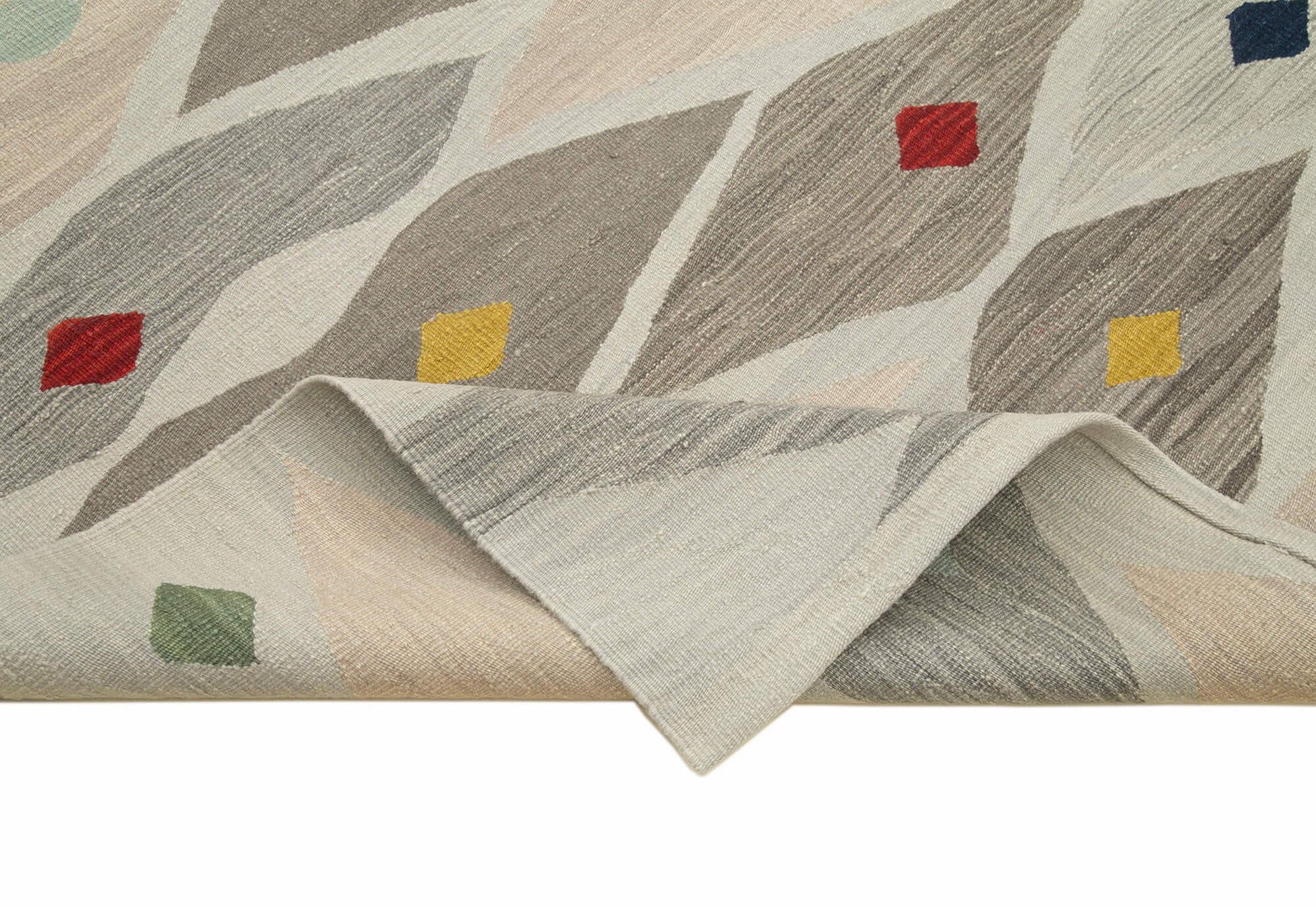 Scrap Gri Geometrik Pamuk Yün El Dokuma Halısı 205x289 Agacan