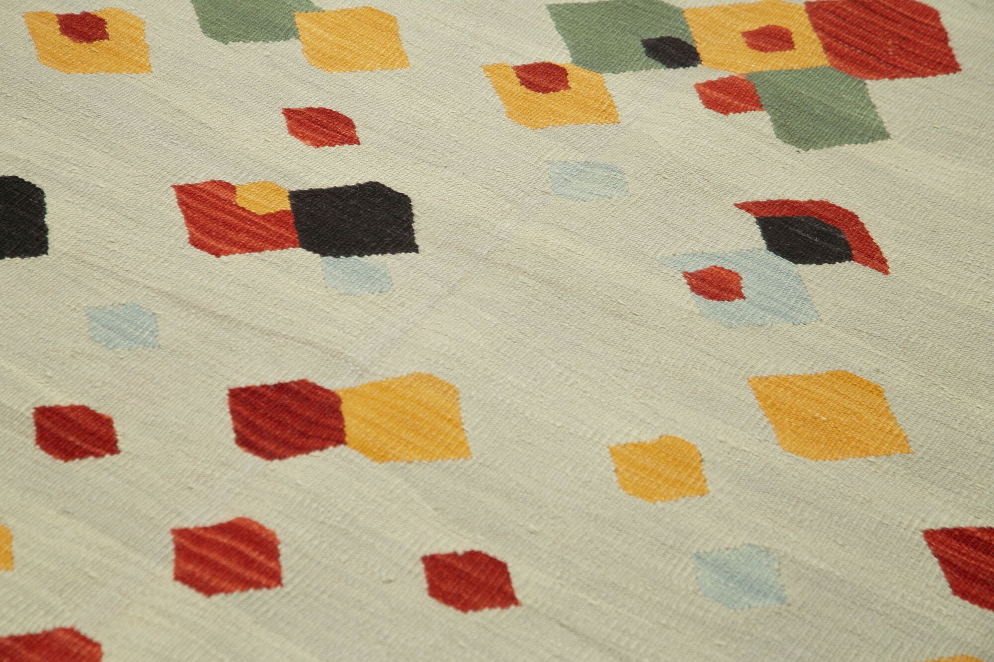 Scrap Bej Geometrik Pamuk Yün El Dokuma Halısı 174x246 Agacan