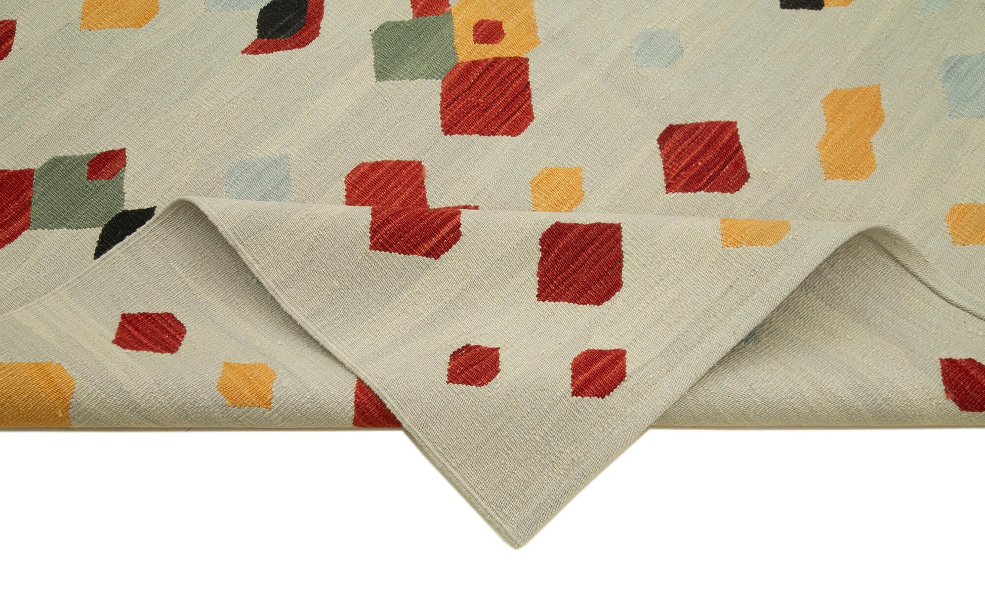 Scrap Bej Geometrik Pamuk Yün El Dokuma Halısı 174x246 Agacan