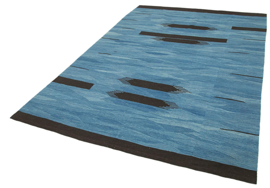 Scrap Mavi Geometrik Pamuk Yün El Dokuma Halısı 180x255 Agacan