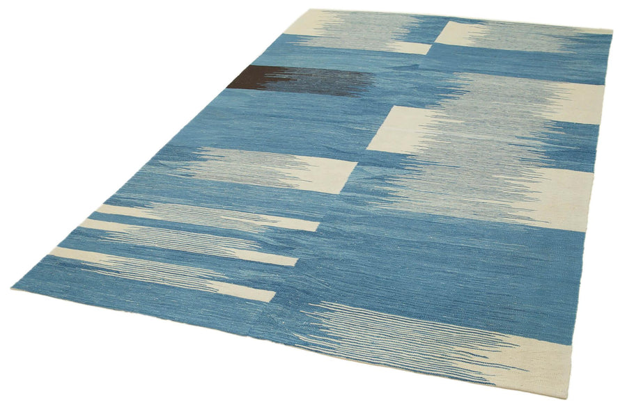Scrap Mavi Geometrik Pamuk Yün El Dokuma Halısı 176x258 Agacan