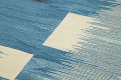 Scrap Mavi Geometrik Pamuk Yün El Dokuma Halısı 176x258 Agacan