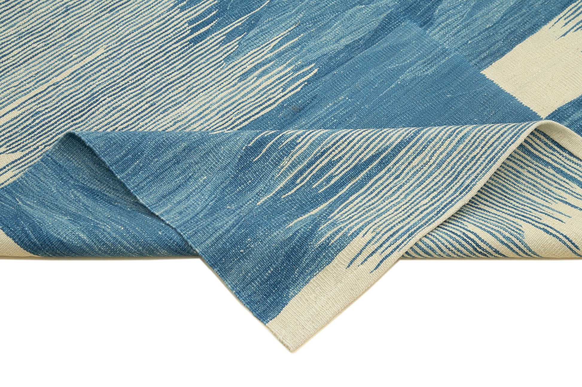 Scrap Mavi Geometrik Pamuk Yün El Dokuma Halısı 176x258 Agacan