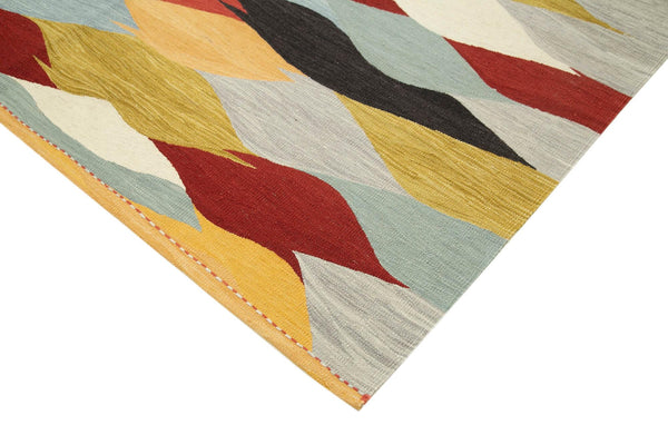 Scrap Mavi Geometrik Pamuk Yün El Dokuma Halısı 203x303 Agacan