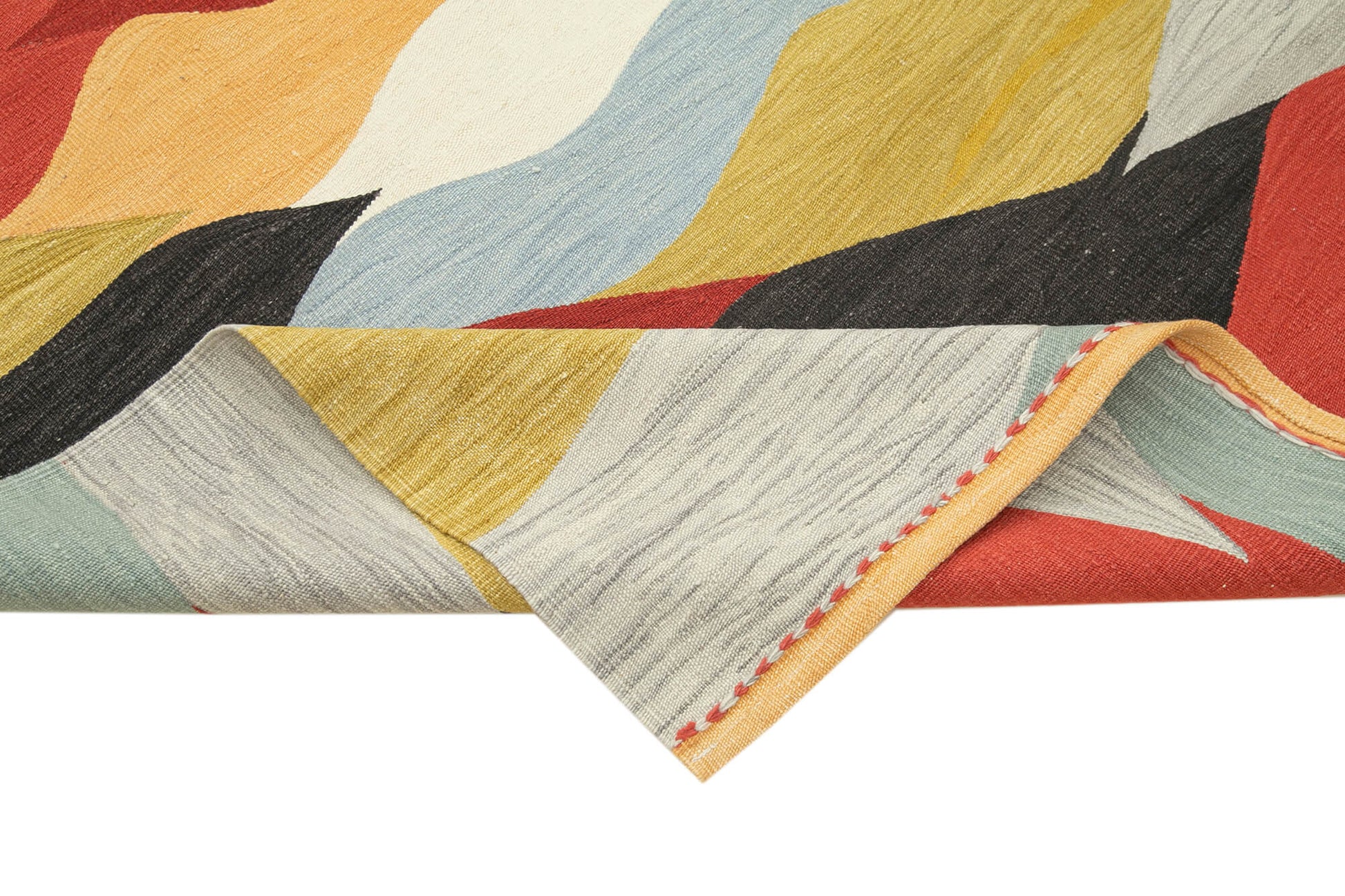 Scrap Mavi Geometrik Pamuk Yün El Dokuma Halısı 203x303 Agacan