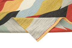 Scrap Mavi Geometrik Pamuk Yün El Dokuma Halısı 203x303 Agacan