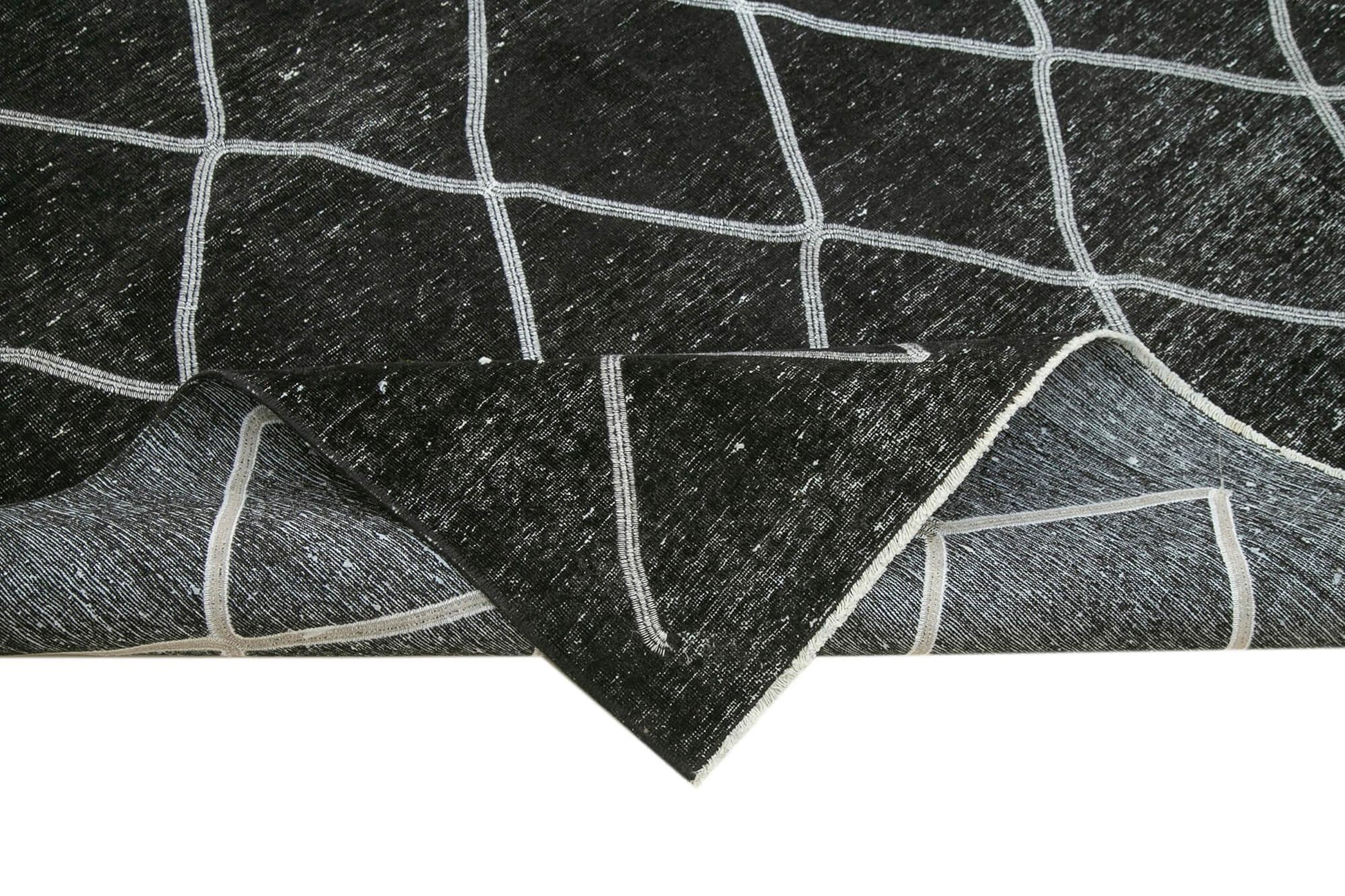 Geometric Carpet Siyah Geometrik Pamuk Yün El Dokuma Halısı 307x434 Agacan