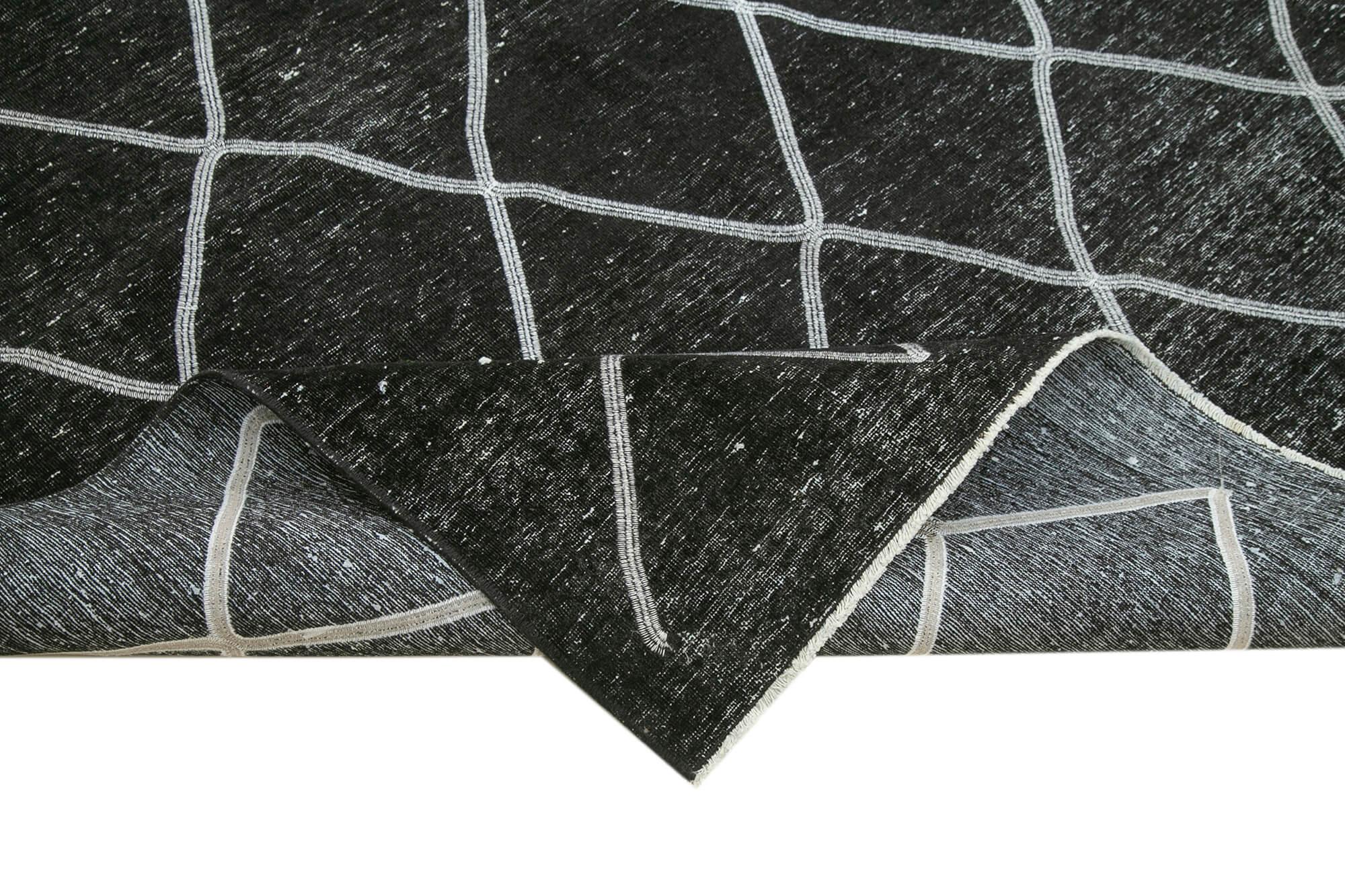 Geometric Carpet Siyah Geometrik Pamuk Yün El Dokuma Halısı 307x434 Agacan
