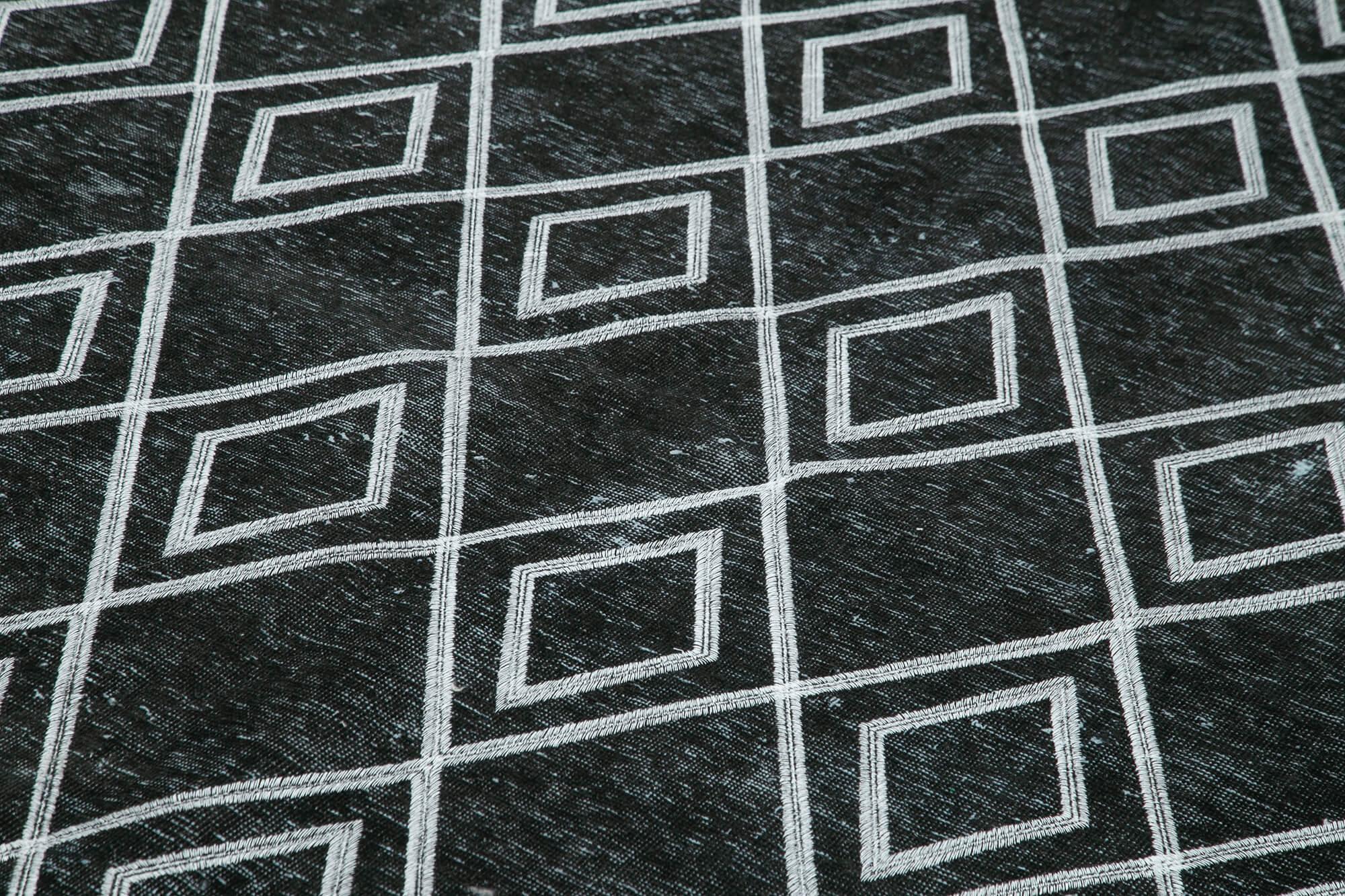 Geometric Carpet Siyah Geometrik Pamuk Yün El Dokuma Halısı 230x342 Agacan