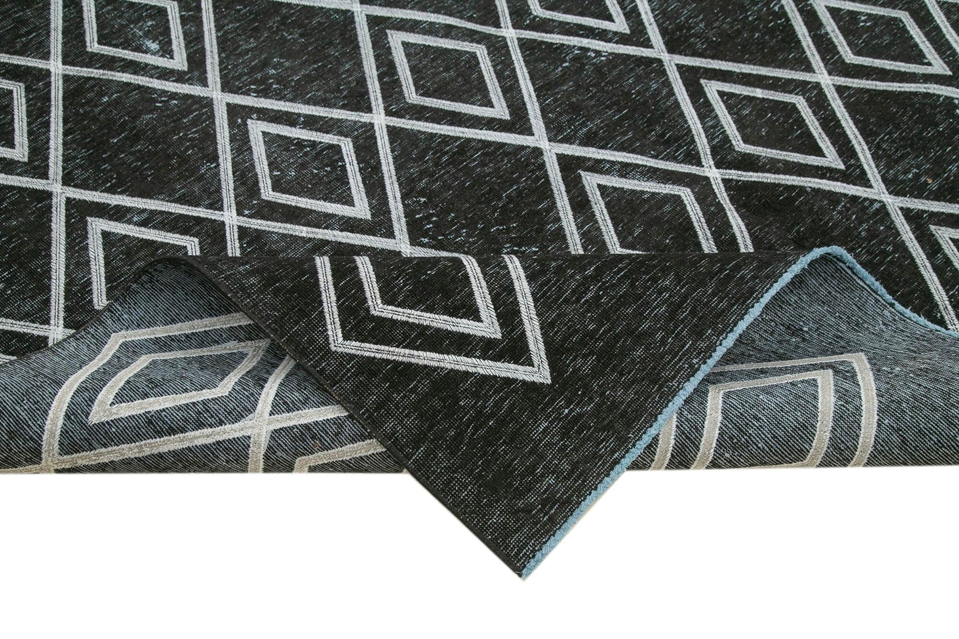 Geometric Carpet Siyah Geometrik Pamuk Yün El Dokuma Halısı 230x342 Agacan