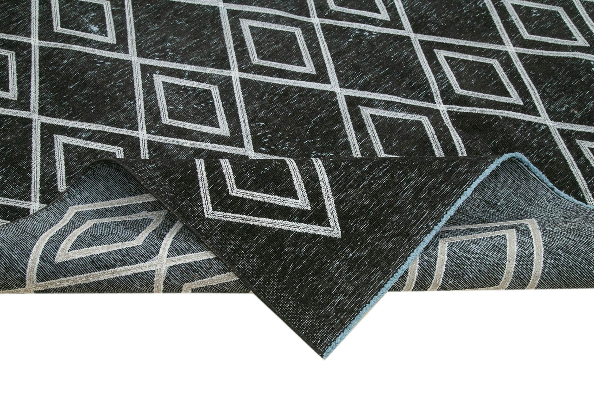 Geometric Carpet Siyah Geometrik Pamuk Yün El Dokuma Halısı 230x342 Agacan