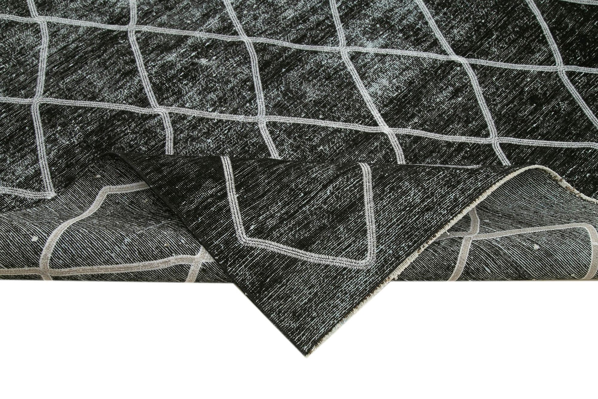 Geometric Carpet Siyah Geometrik Pamuk Yün El Dokuma Halısı 290x400 Agacan