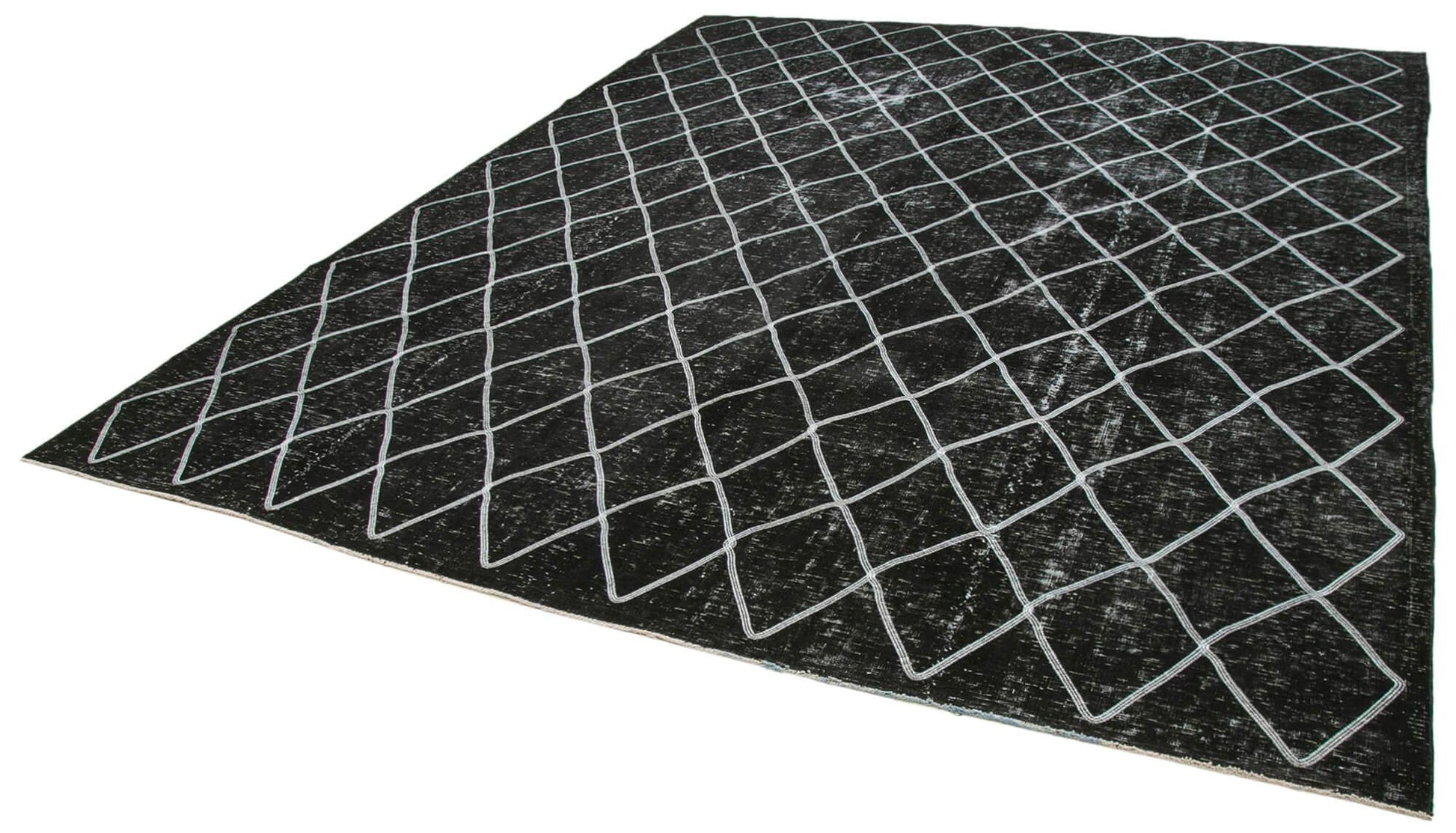 Geometric Carpet Siyah Geometrik Pamuk Yün El Dokuma Halısı 302x369 Agacan