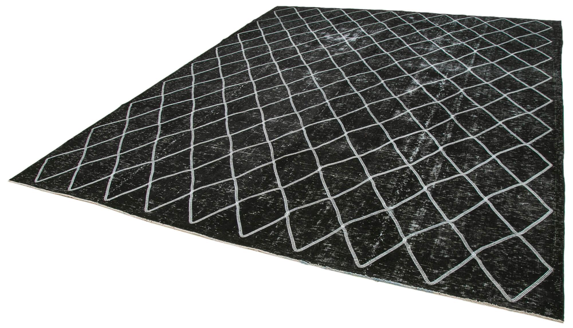 Geometric Carpet Siyah Geometrik Pamuk Yün El Dokuma Halısı 302x369 Agacan