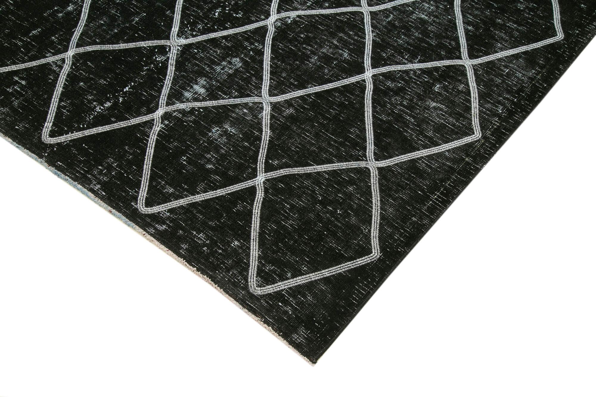 Geometric Carpet Siyah Geometrik Pamuk Yün El Dokuma Halısı 302x369 Agacan