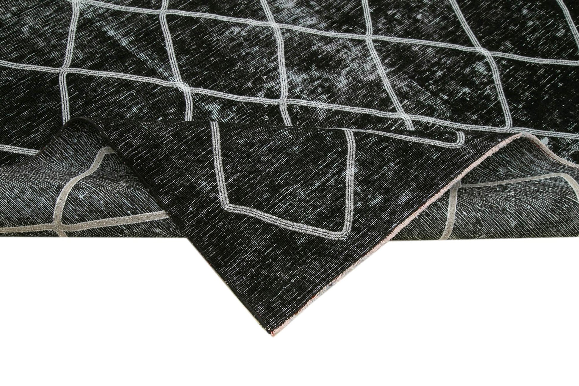 Geometric Carpet Siyah Geometrik Pamuk Yün El Dokuma Halısı 302x369 Agacan