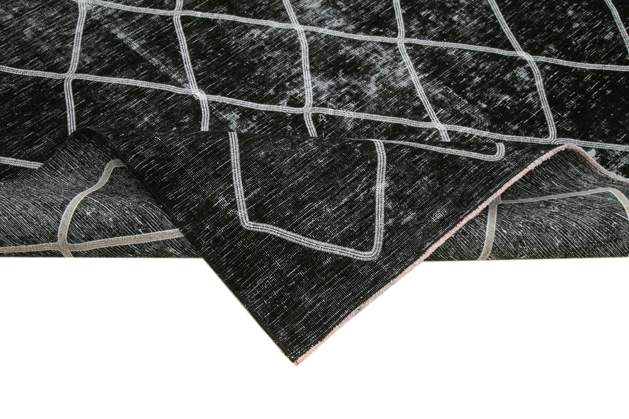Geometric Carpet Siyah Geometrik Pamuk Yün El Dokuma Halısı 302x369 Agacan