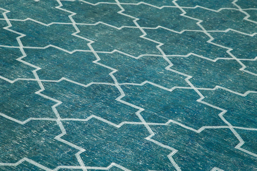 Geometric Carpet Turkuaz Geometrik Pamuk Yün El Dokuma Halısı 301x409 Agacan