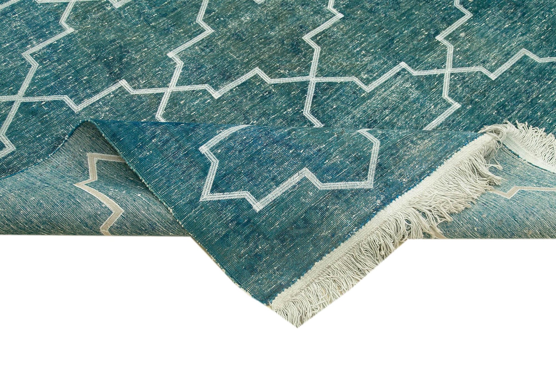 Geometric Carpet Turkuaz Geometrik Pamuk Yün El Dokuma Halısı 301x409 Agacan