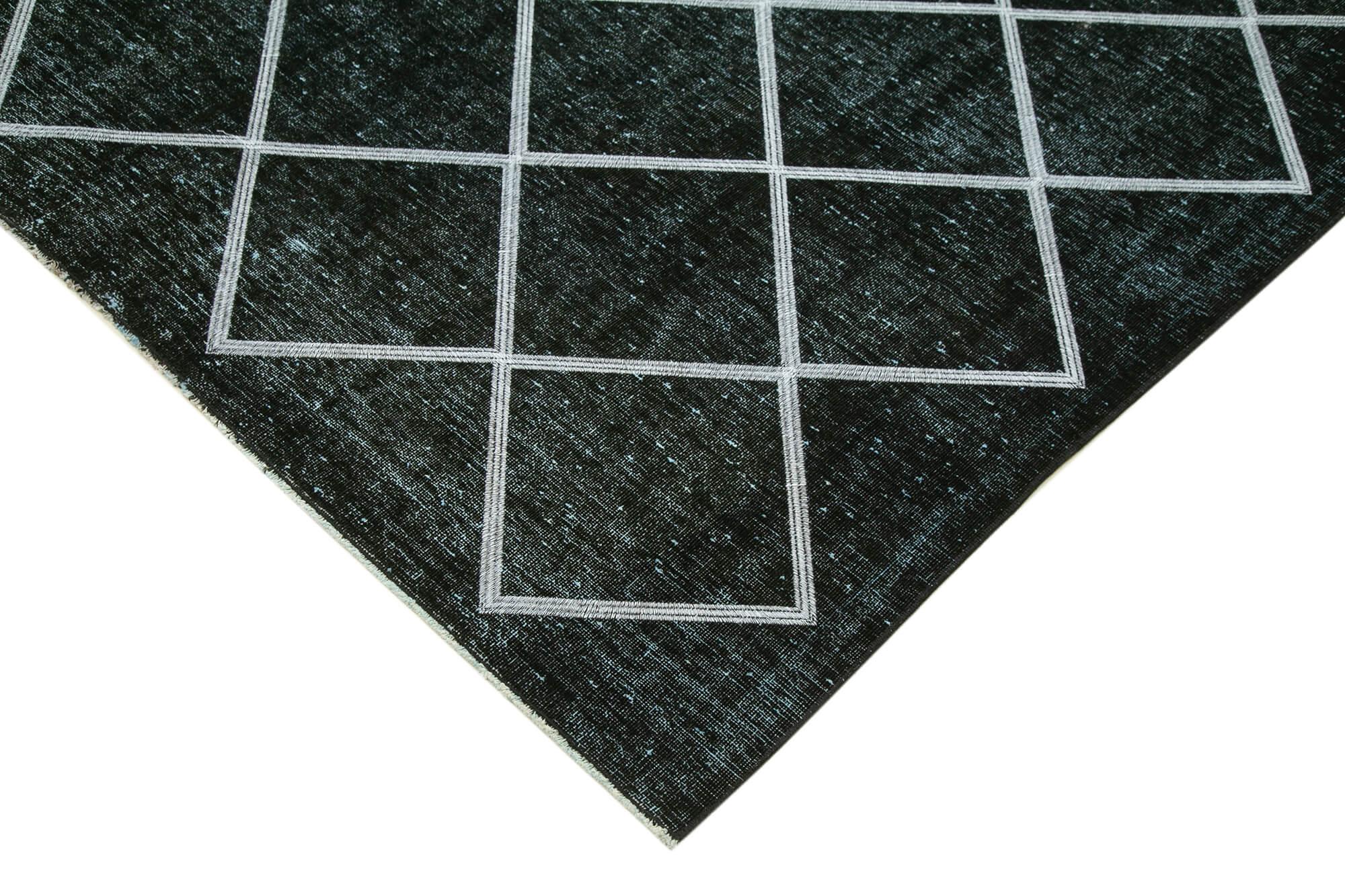 Geometric Carpet Siyah Geometrik Pamuk Yün El Dokuma Halısı 302x392 Agacan