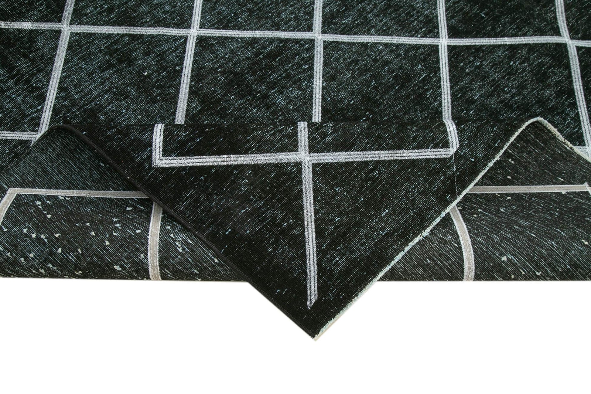 Geometric Carpet Siyah Geometrik Pamuk Yün El Dokuma Halısı 302x392 Agacan