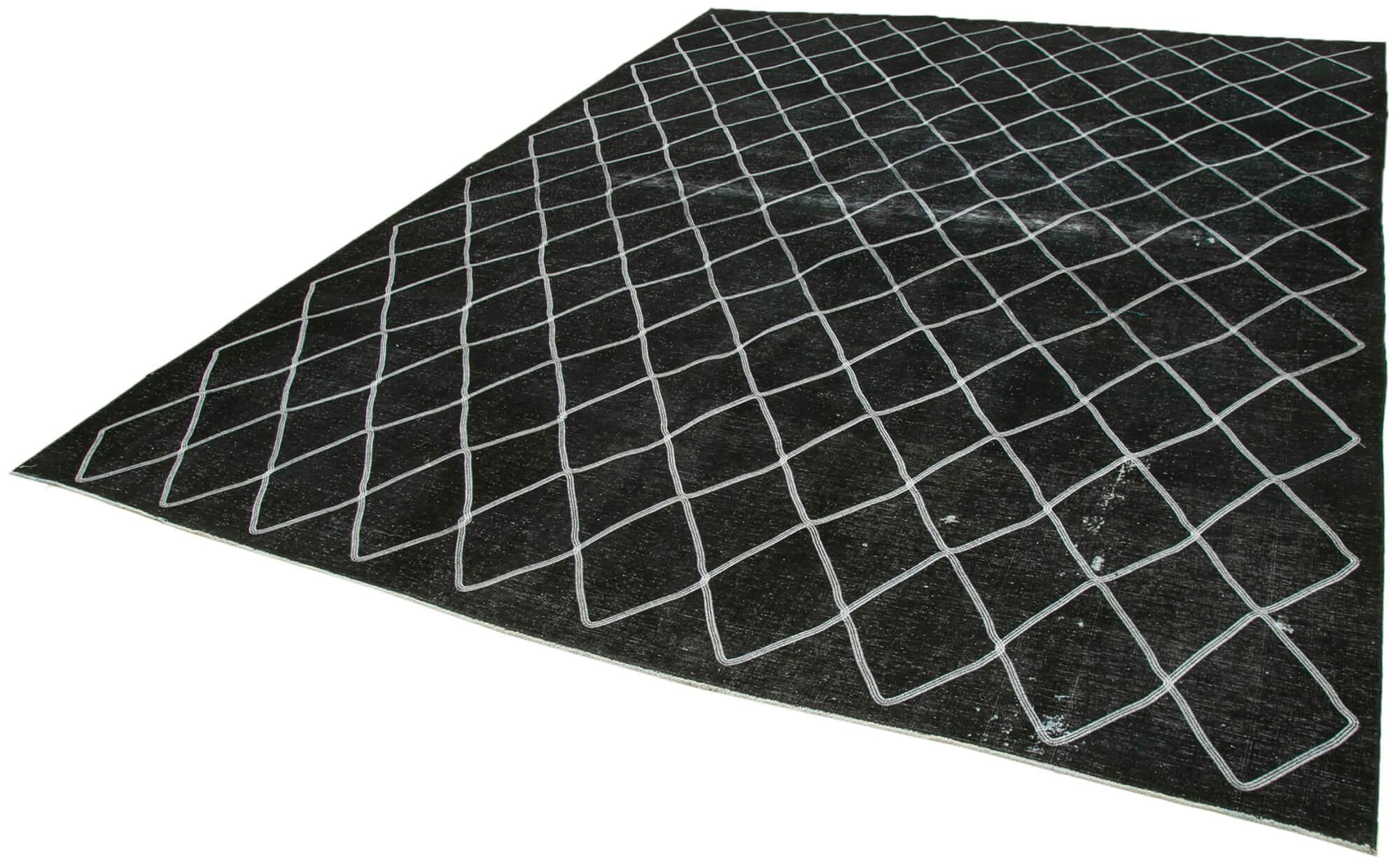 Geometric Carpet Siyah Geometrik Pamuk Yün El Dokuma Halısı 292x392 Agacan