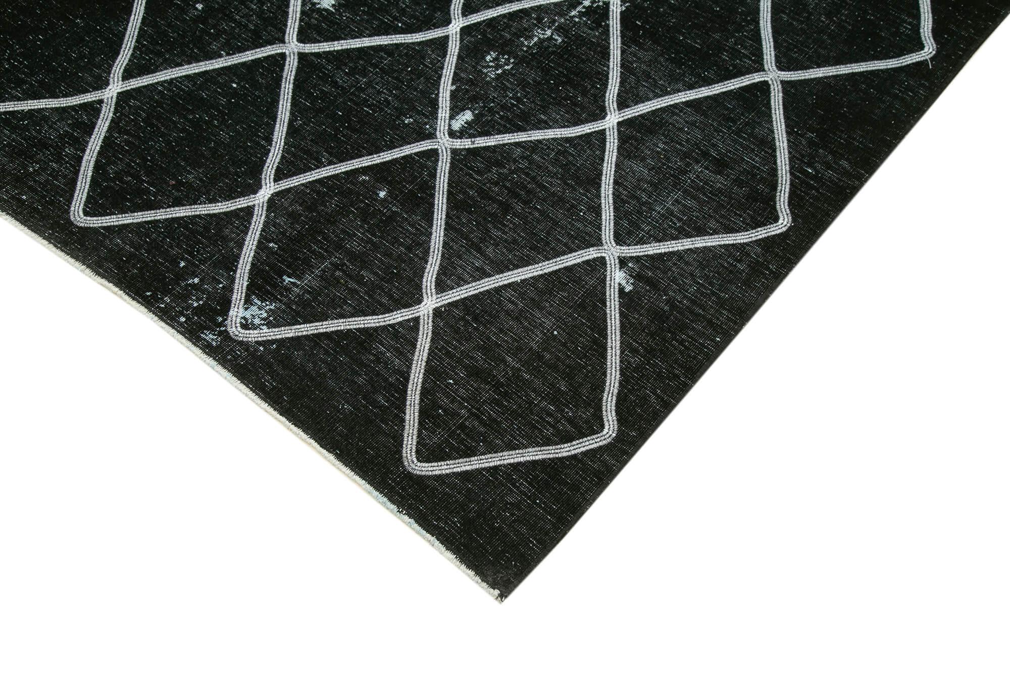 Geometric Carpet Siyah Geometrik Pamuk Yün El Dokuma Halısı 292x392 Agacan