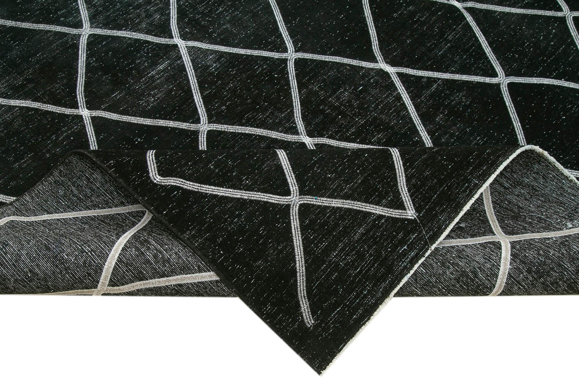Geometric Carpet Siyah Geometrik Pamuk Yün El Dokuma Halısı 292x392 Agacan