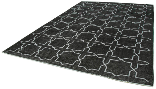 Geometric Carpet Siyah Geometrik Pamuk Yün El Dokuma Halısı 272x394 Agacan
