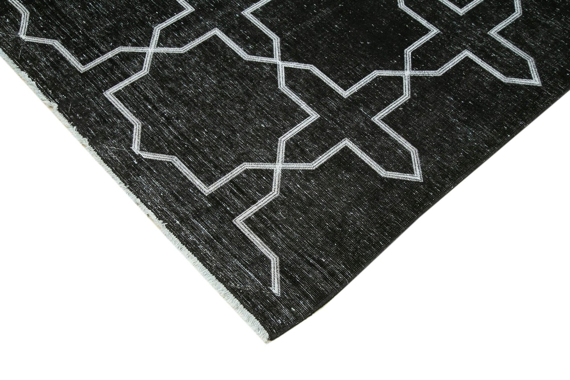 Geometric Carpet Siyah Geometrik Pamuk Yün El Dokuma Halısı 272x394 Agacan