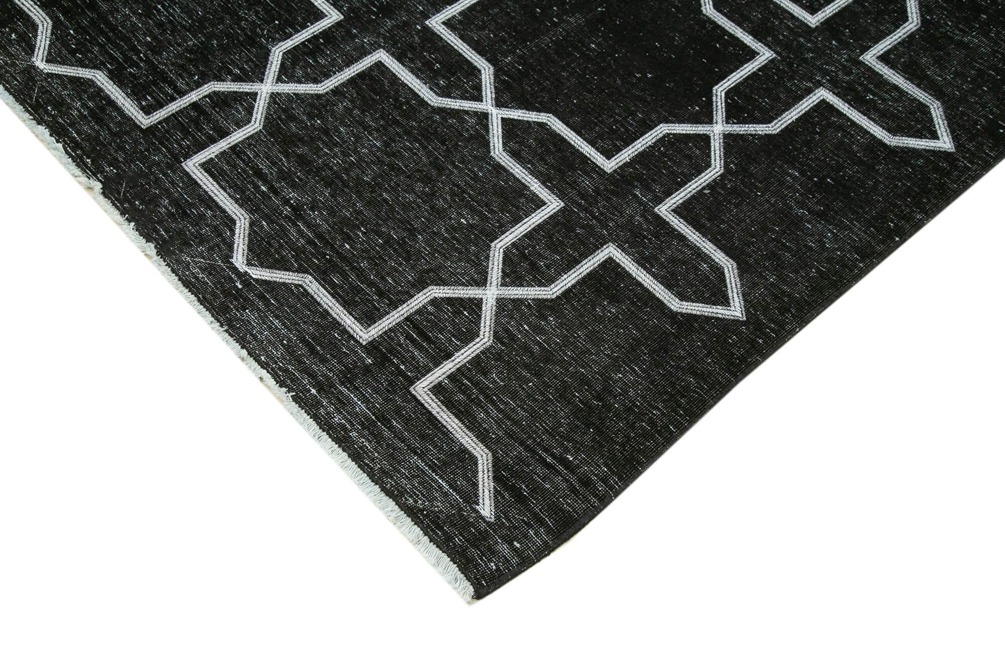 Geometric Carpet Siyah Geometrik Pamuk Yün El Dokuma Halısı 272x394 Agacan