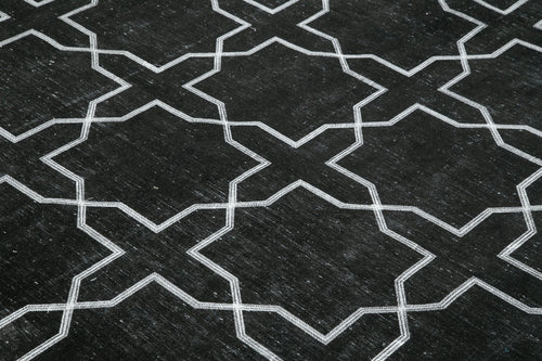 Geometric Carpet Siyah Geometrik Pamuk Yün El Dokuma Halısı 272x394 Agacan