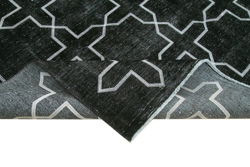 Geometric Carpet Siyah Geometrik Pamuk Yün El Dokuma Halısı 272x394 Agacan