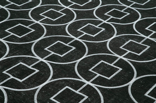 Geometric Carpet Siyah Geometrik Pamuk Yün El Dokuma Halısı 304x407 Agacan