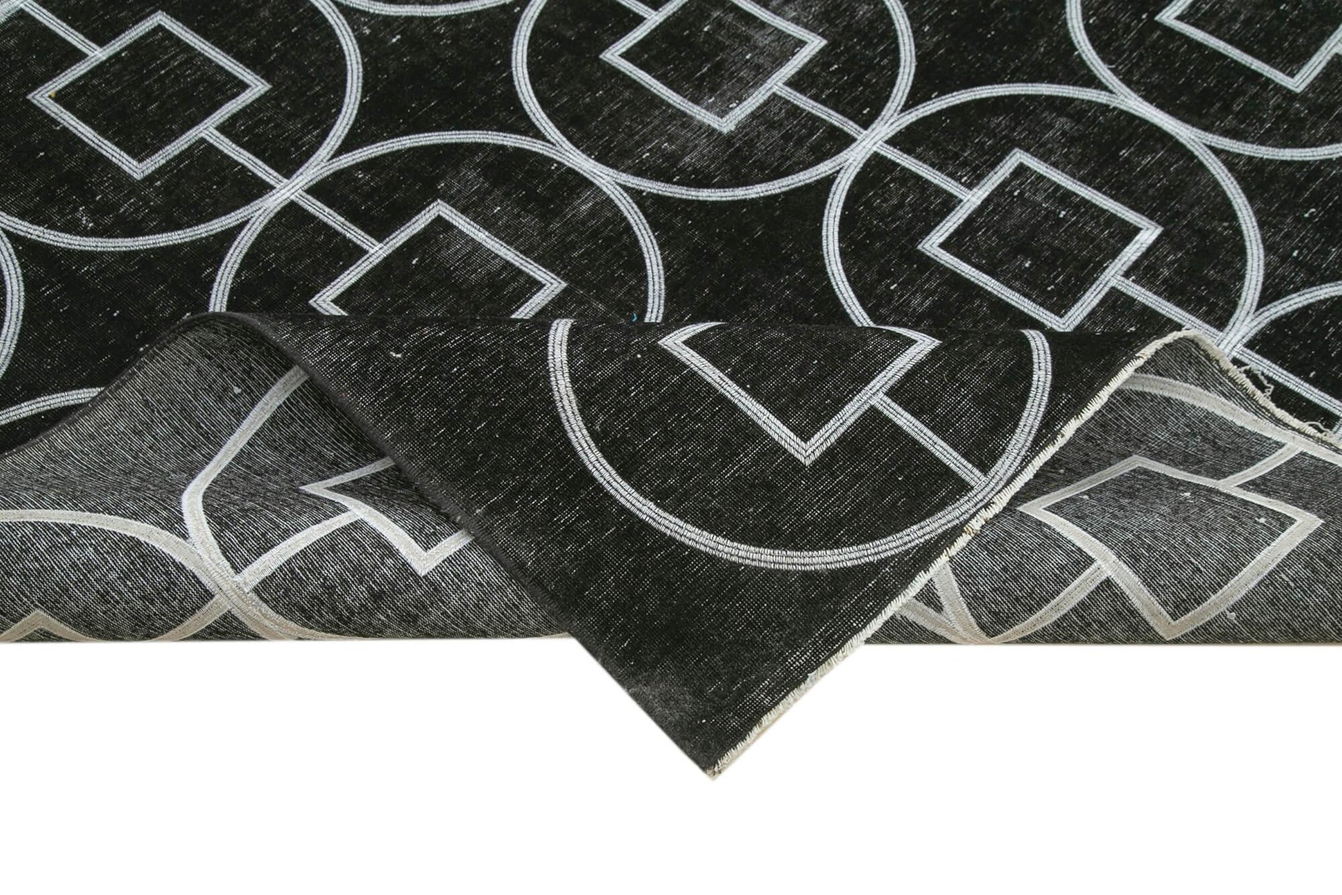Geometric Carpet Siyah Geometrik Pamuk Yün El Dokuma Halısı 304x407 Agacan