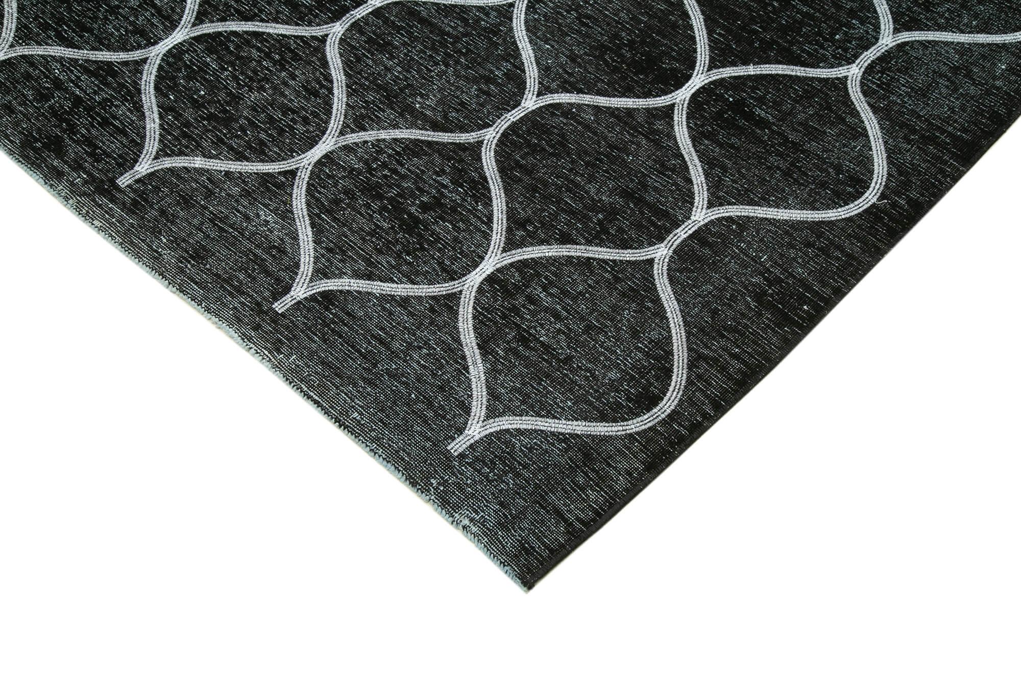 Geometric Carpet Siyah Geometrik Pamuk Yün El Dokuma Halısı 290x394 Agacan