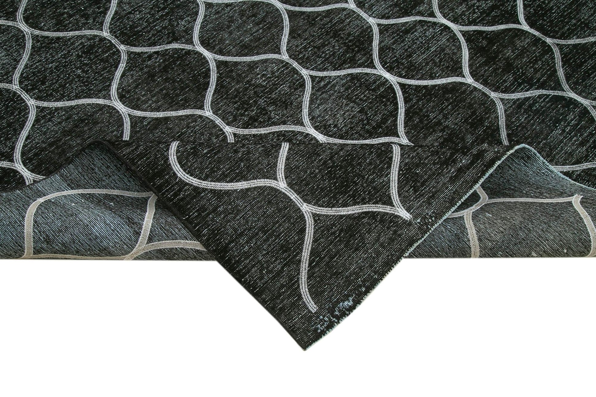 Geometric Carpet Siyah Geometrik Pamuk Yün El Dokuma Halısı 290x394 Agacan